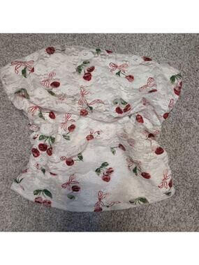 Lace Cherry Bow Print Strapless Top Boho